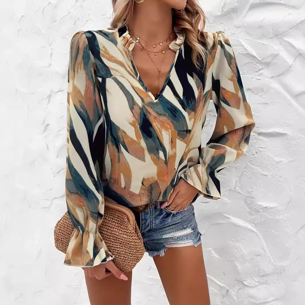 Damen Bluse mit modischem Farbmuster Drune