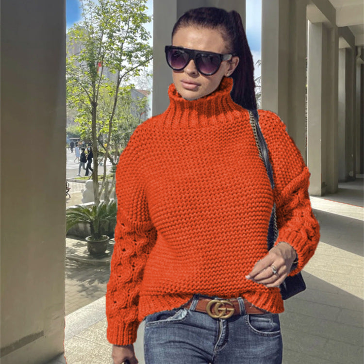 Damen Grobstrickpullover mit Rollkragen und Zopfdetails Drune