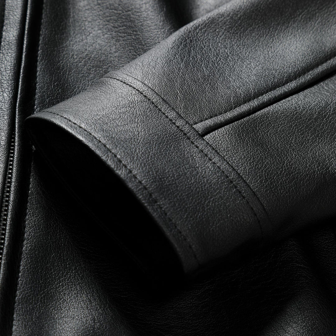 Herren Schmale Lederjacke im Urban-Bikerstil mit Stehkragen und Brust-Reißverschlusstaschen Drune