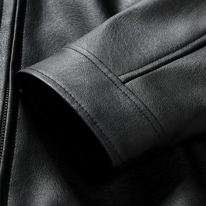 Herren Schmale Lederjacke im Urban-Bikerstil mit Stehkragen und Brust-Reißverschlusstaschen Drune