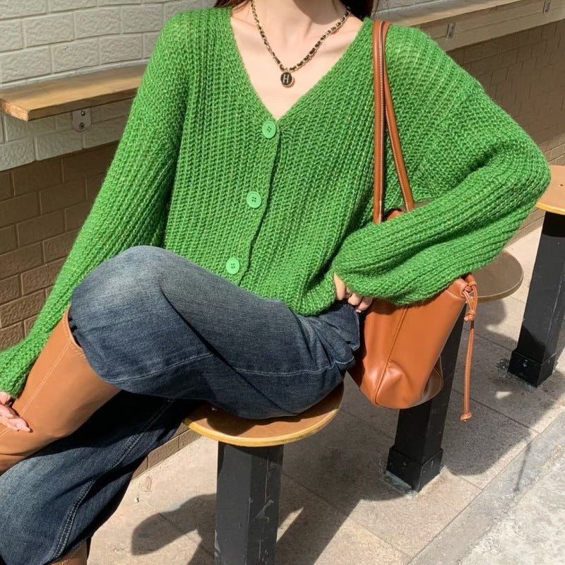 Damen Strickjacke mit oversized Ärmeln und Knopfdetail Drune