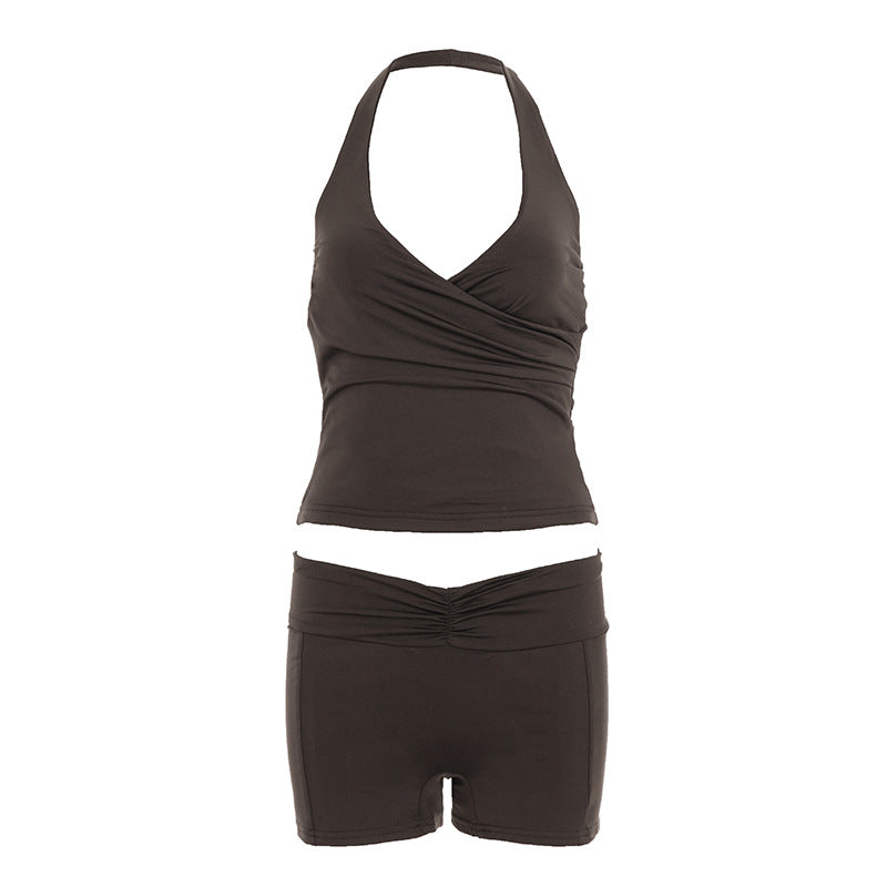 Damen Sportliches Bikini-Set mit hochgeschlossenem Top und modischen Shorts Drune
