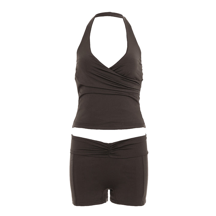 Damen Sportliches Bikini-Set mit hochgeschlossenem Top und modischen Shorts Drune