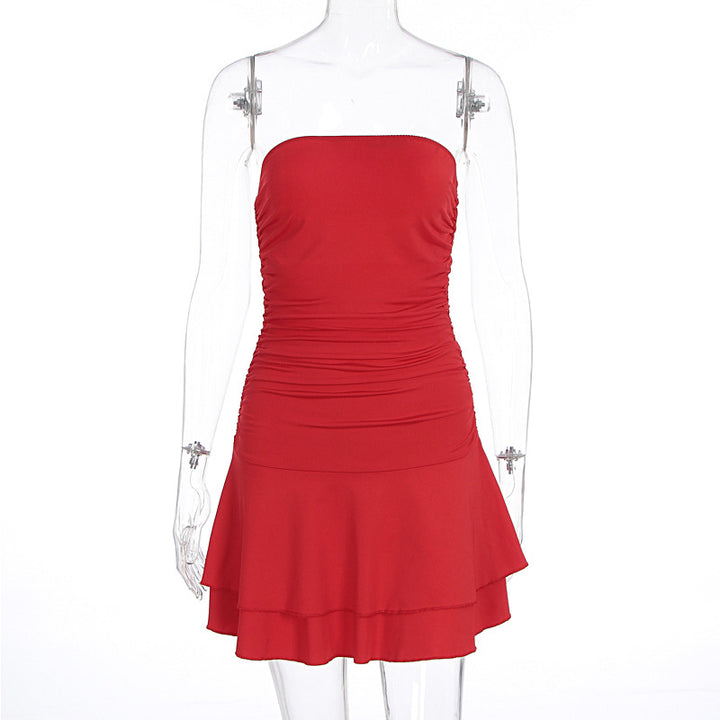 Damen figurbetontes Neckholderkleid mit steigendem Saum Drune