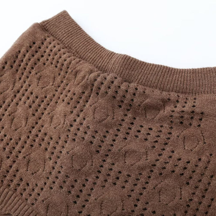 Damen Zweiteiliges Strick-Set mit Oversize-Pullover, Lochmuster-Miniüberrock und weiter Palazzohose Drune