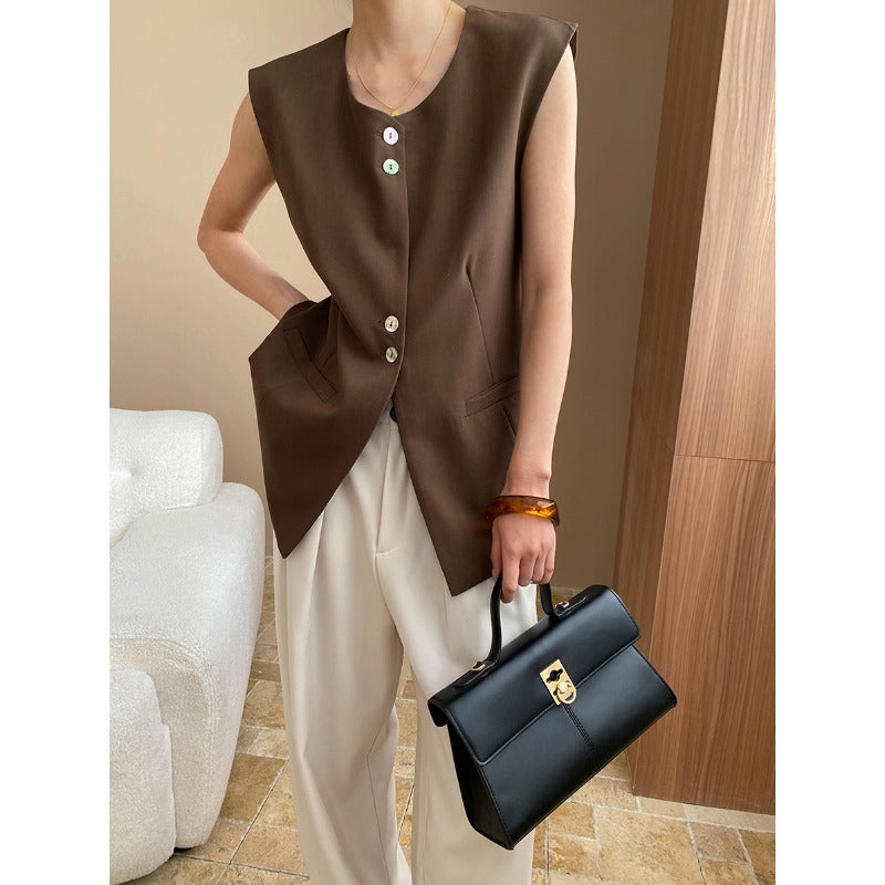 Damen elegante Weste mit Knopfdetails und praktischen Taschen Drune