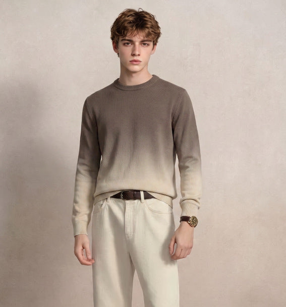 Herren Feinstrick-Pullover mit Dip-Dye-Effekt und Rundhalsausschnitt Drune