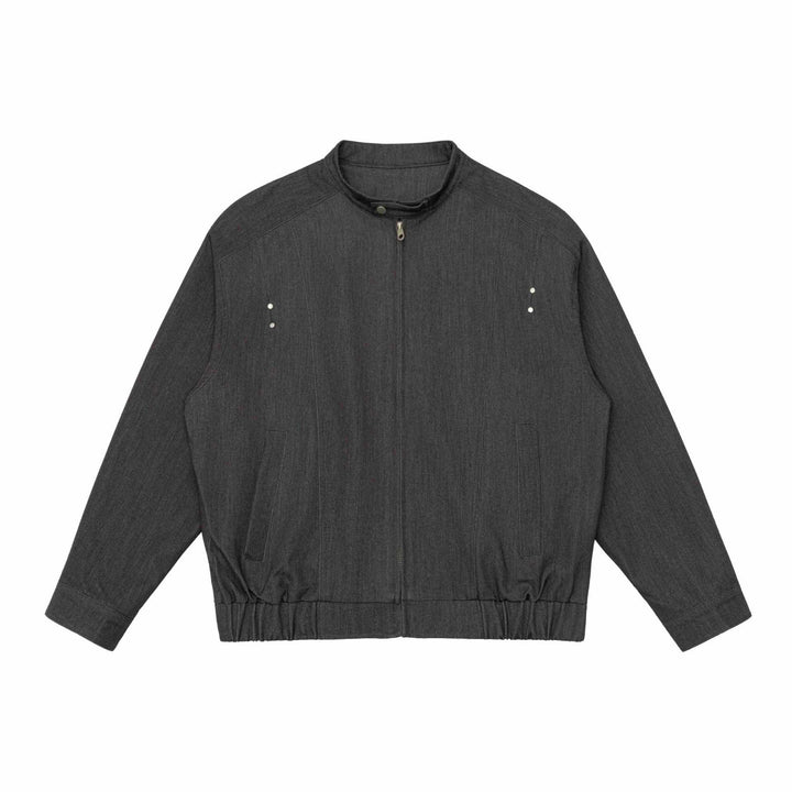Unisex Kurz geschnittener Denim-Utility-Blouson mit Funnelkragen und Tunnelzugsaum Drune