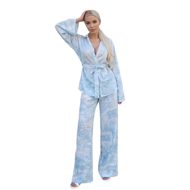 Damen Zweiteiliges Wickel-Set im Kimono-Stil mit weitem Bein Drune