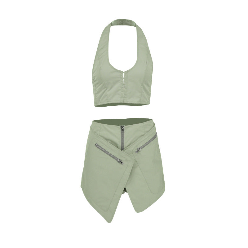 Damen Sportliches Set mit modischem Crop-Top und asymmetrischem Rock Drune