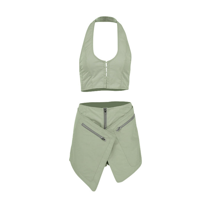Damen Sportliches Set mit modischem Crop-Top und asymmetrischem Rock Drune