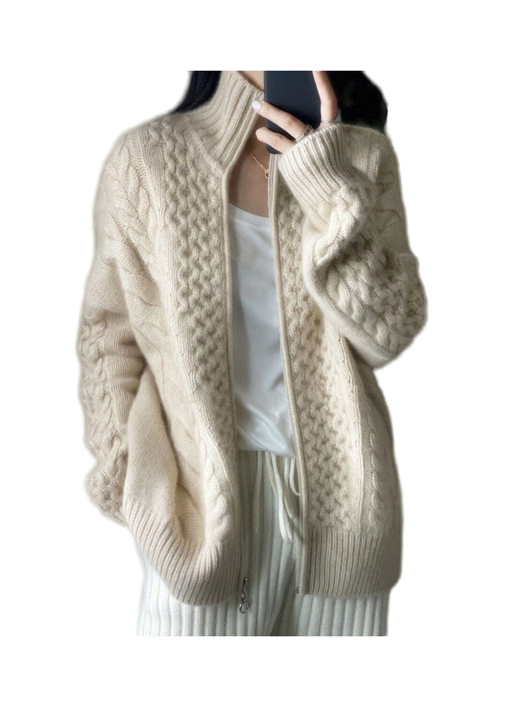 Damen Oversize Zopfmuster-Mockneckpullover aus kuscheligem Mohair‑Look Drune