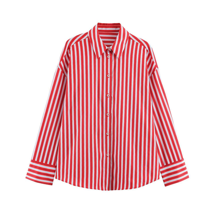 Damen Oversize-Streifenbluse mit Hemdkragen und Manschetten Drune