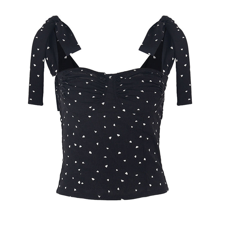 Damen Crop Top mit verspielten Schleifenärmeln und Raffung Drune