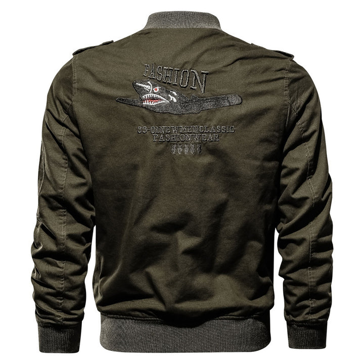 Herren nan militärisch inspirierte Bomberjacke mit Stickpatches, Ärmeltasche, geripptem Saum und robustem Baumwollmix Drune