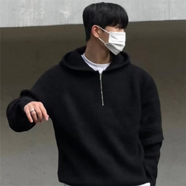 Herren Oversized Strick-Halbzip-Hoodie mit Rippstruktur Drune