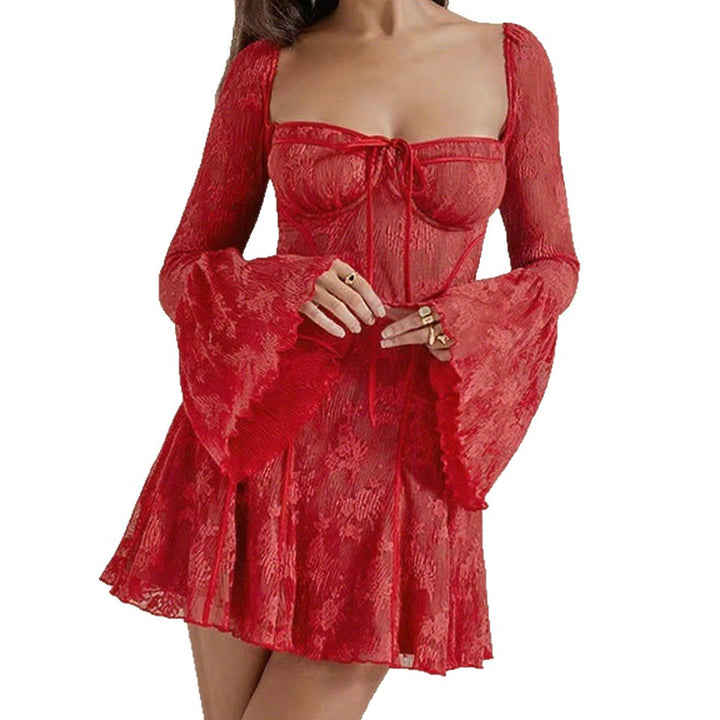 Damen Verspielt romantisches Minikleid mit floralen Motiven und ausgestellten Ärmeln Drune