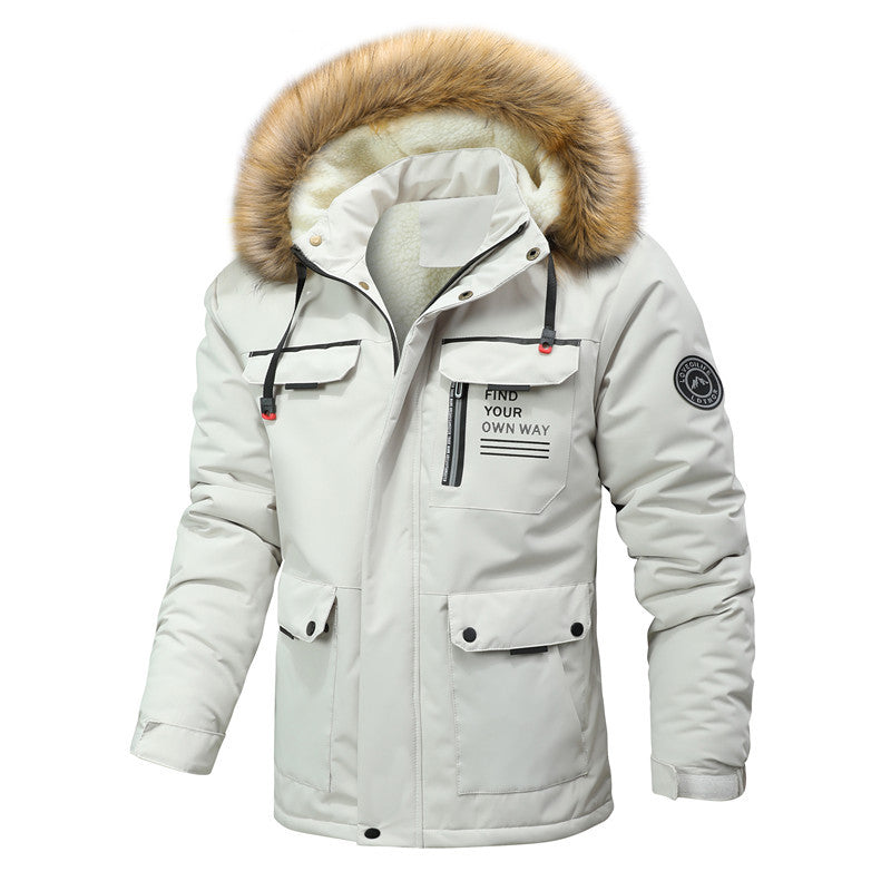 Herren Thermo-Parka im Expeditionstil mit abnehmbarer Kunstfellkapuze und Multifunktions-Taschen Drune