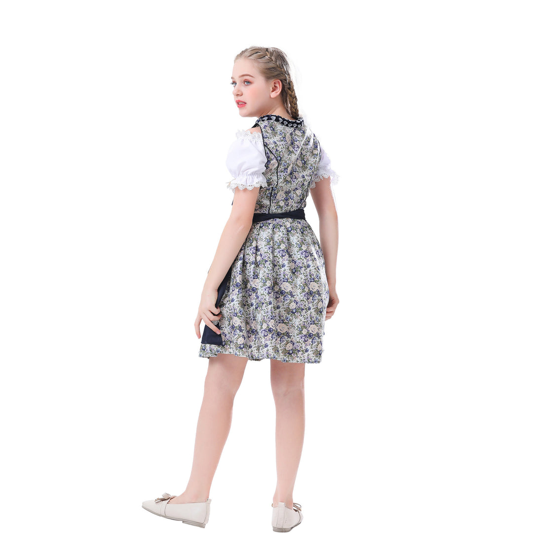 Damen nan traditionelles Dirndlkleid für Mädchen mit Schnürkorsett Puffärmeln und Spitzenschürze Drune