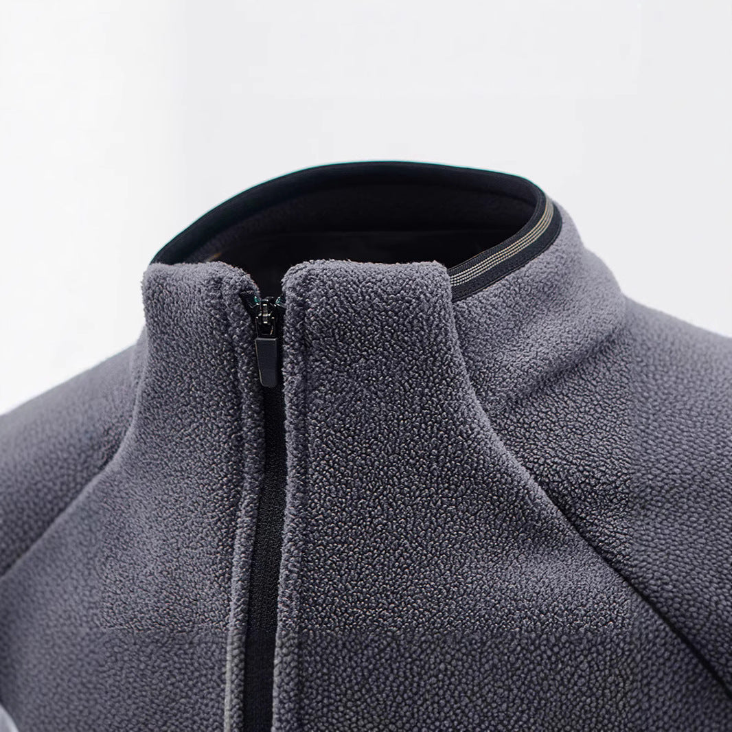 Herren Flauschiger Zip‑Troyer Fleecepullover mit Stehkragen und Raglanärmeln Drune