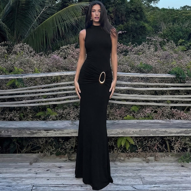 Damen Langermiges Maxikleid mit raffiniertem Raffungselement Drune