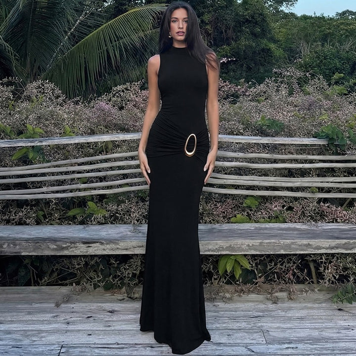 Damen Langermiges Maxikleid mit raffiniertem Raffungselement Drune
