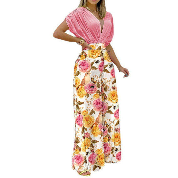 Damen Eleganter Jumpsuit mit tiefem V-Ausschnitt und weit geschnittenen Beinen Drune