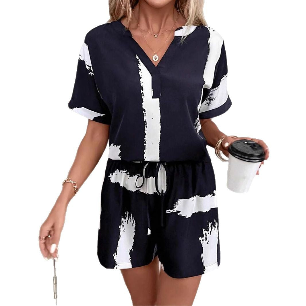 Damen lässiger Kurzanzug mit modernem V-Ausschnitt und stylishen Pockets Drune