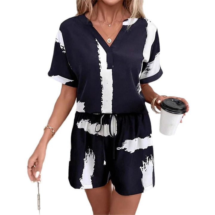 Damen lässiger Kurzanzug mit modernem V-Ausschnitt und stylishen Pockets Drune