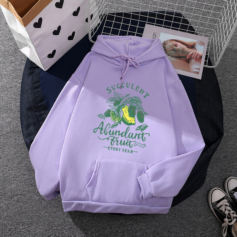 Damen nan Kapuzenpullover im Relaxed-Fit mit botanischer Frucht-Illustration und Kängurutasche Drune