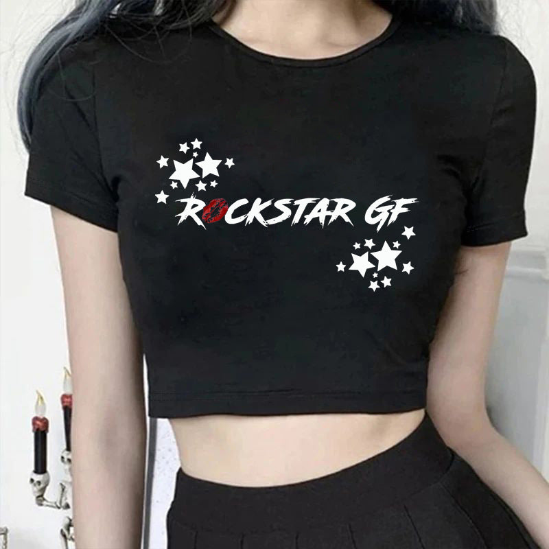 Damen Crop-T-Shirt mit modernem Grafiken-Aufdruck Drune