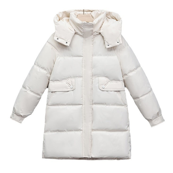 Damen nan langer thermogepolsterter Parka mit abnehmbarer Kapuze, verdecktem Reißverschluss und Klappentaschen Drune