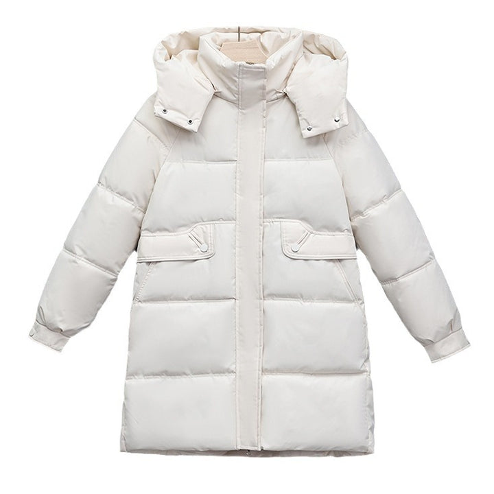 Damen nan langer thermogepolsterter Parka mit abnehmbarer Kapuze, verdecktem Reißverschluss und Klappentaschen Drune