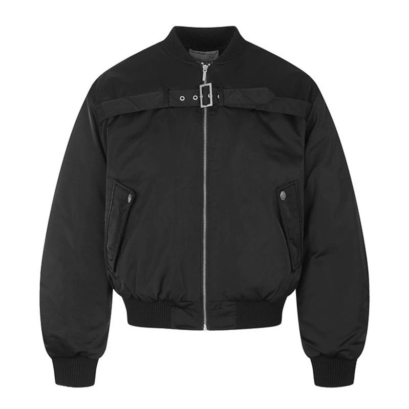 Herren kurze wattierte Bomberjacke mit breitem Gürteldetail und Rippbündchen Drune
