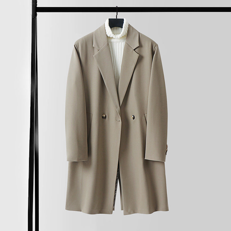 Herren Longline-Mantel im minimalistischen Schnitt mit Schalkragen und zweireihiger Knopfleiste Drune