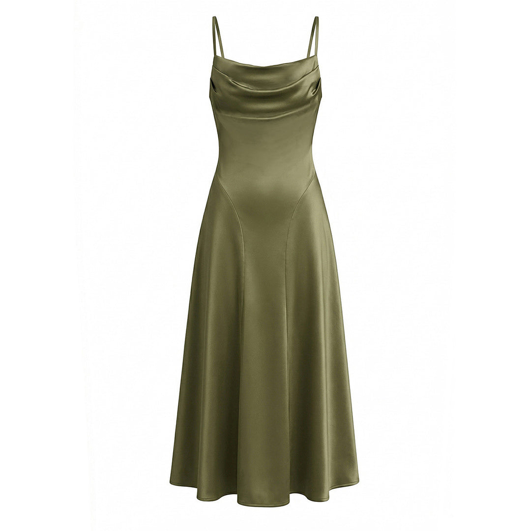 Damen Maxikleid mit elegantem Wasserfallausschnitt und schwingendem Rock Drune