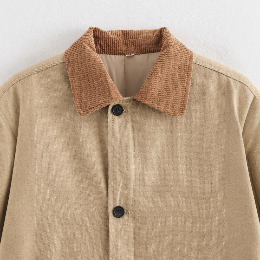 Damen entspannte Utility-Jacke mit geripptem Kragen und praktischen Taschen Drune