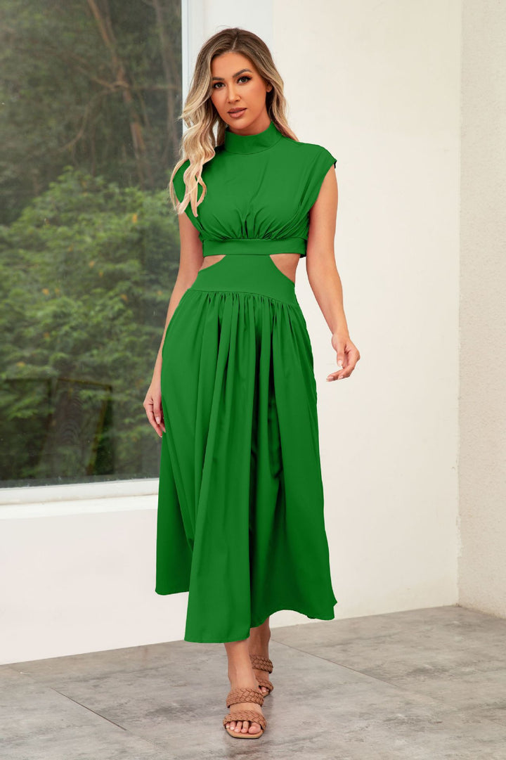 Damen Cut-Out Sommerkleid mit hohem Kragen Drune