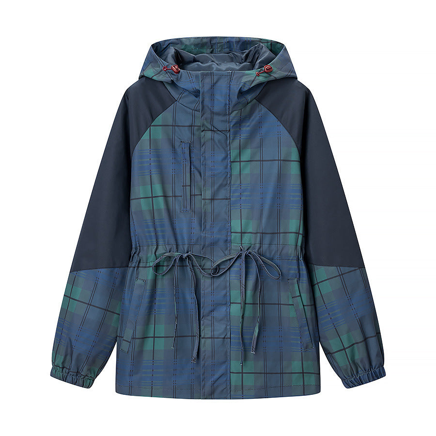 Damen Leichte Kapuzenjacke im Parka-Stil mit Kordelzug und Karomuster Drune