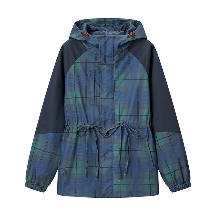 Damen Leichte Kapuzenjacke im Parka-Stil mit Kordelzug und Karomuster Drune