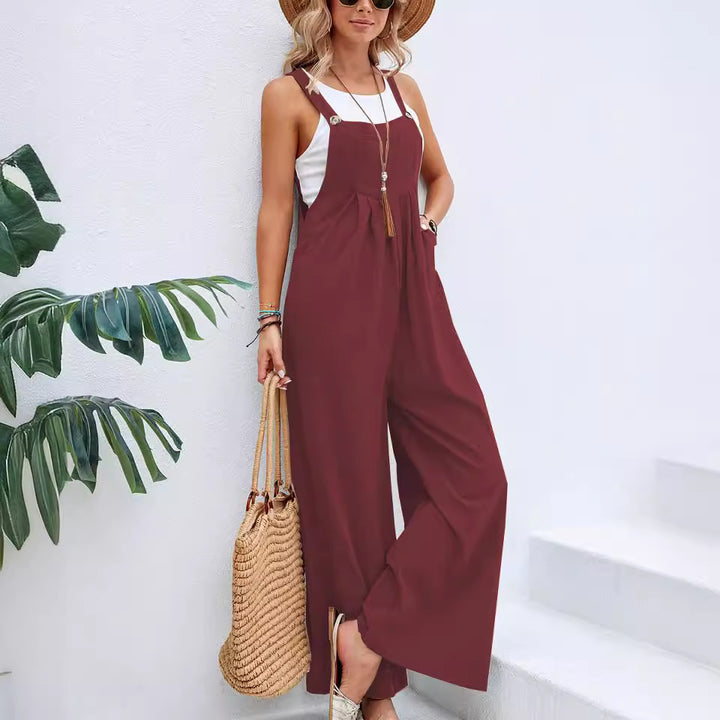 Damen lässiger Jumpsuit mit breiten Beinen und verstellbaren Trägern Drune