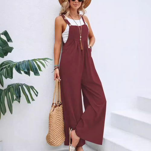 Damen lässiger Jumpsuit mit breiten Beinen und verstellbaren Trägern Drune