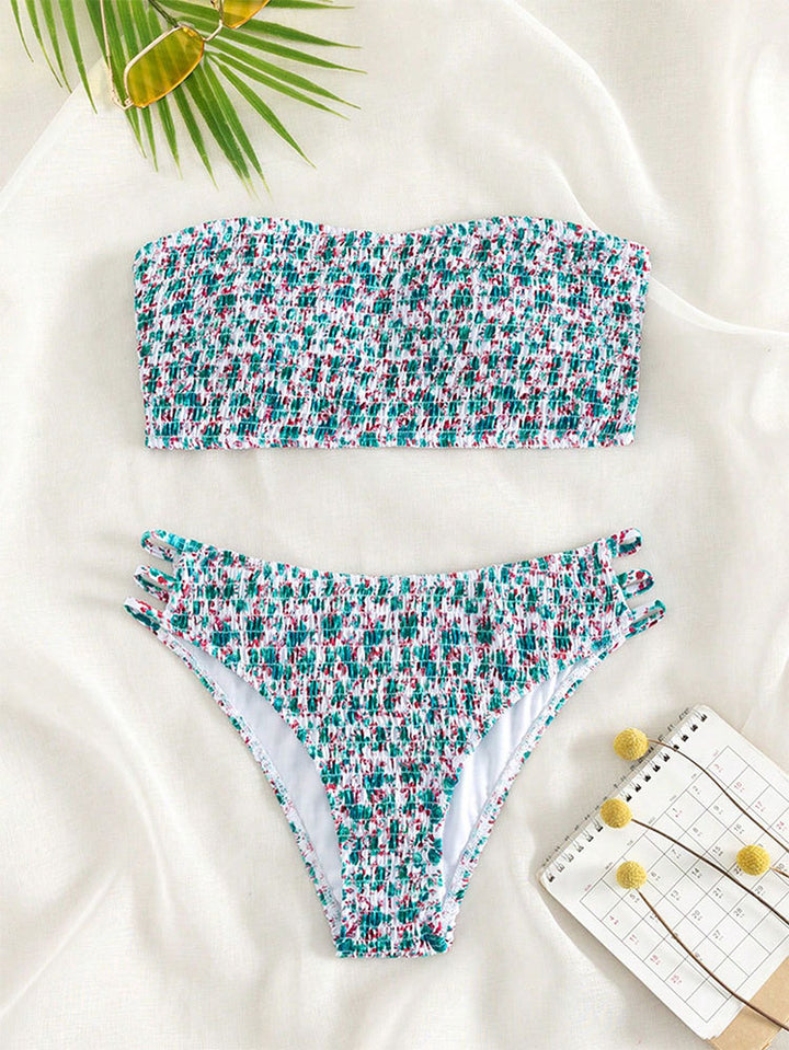 Damen Bandeau-Bikini mit modischem Rüschendesign und hoher Taille Drune