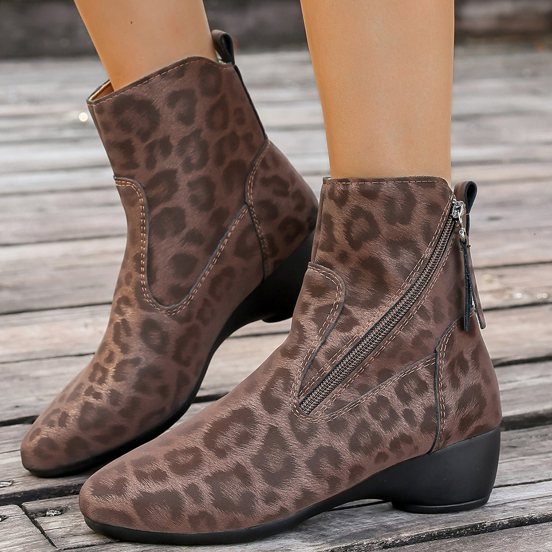 Damen elegante Stiefeletten im tierischen Design mit seitlichem Reißverschluss Drune