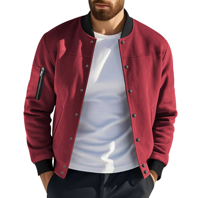 Herren Varsity-Bomberjacke mit Druckknopfverschluss, Ärmeltasche und gerippten Bündchen Drune