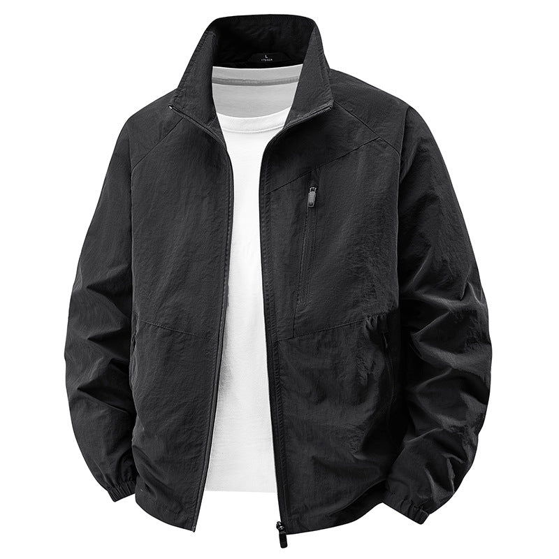 Herren  leichte Ripstop Reißverschluss-Front Stehkragen Reise Utility Jacke Drune