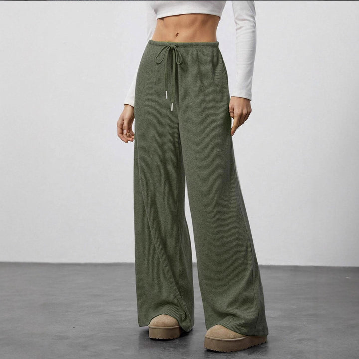 Damen Weit geschnittene Relax-Hose aus elastischem Strickmaterial mit Kordelzug Drune