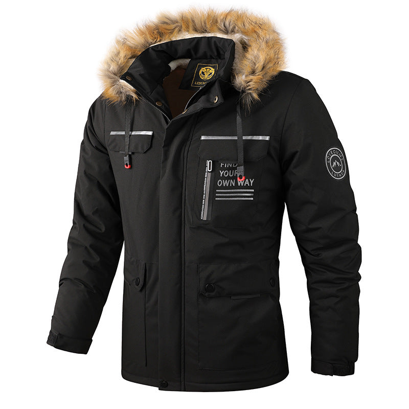 Herren Isolierter Outdoor-Parka mit Kunstfellbesatz, Multifunktions‑Taschen und Fleece‑Innenfutter Drune