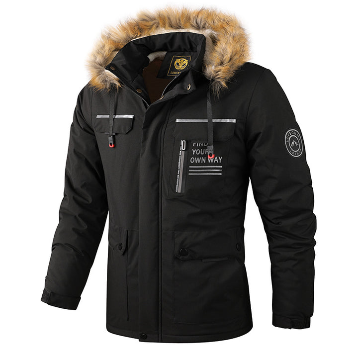 Herren Isolierter Outdoor-Parka mit Kunstfellbesatz, Multifunktions‑Taschen und Fleece‑Innenfutter Drune