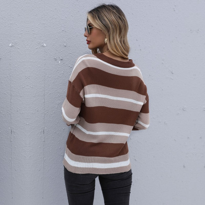 Damen Gestreifter Feinstrickpullover mit Rundhals und legerer Oversize-Passform Drune